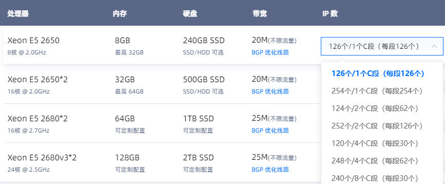 租用两百多个多ip站群服务器，254个IP推荐